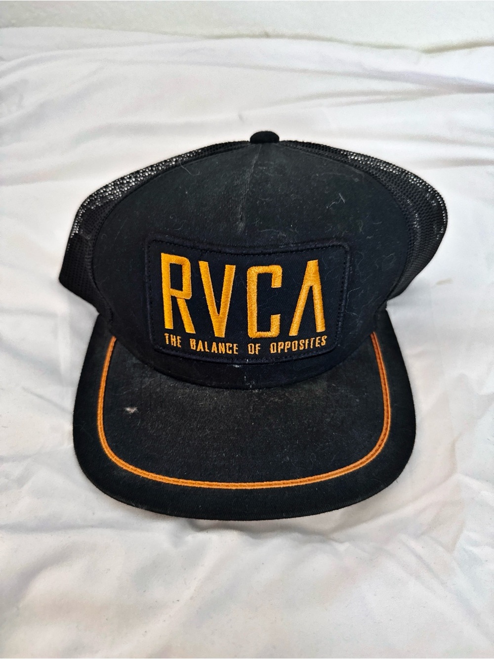RVCA Black Hat with Gold Logo and Trim - Men's Trucker Cap